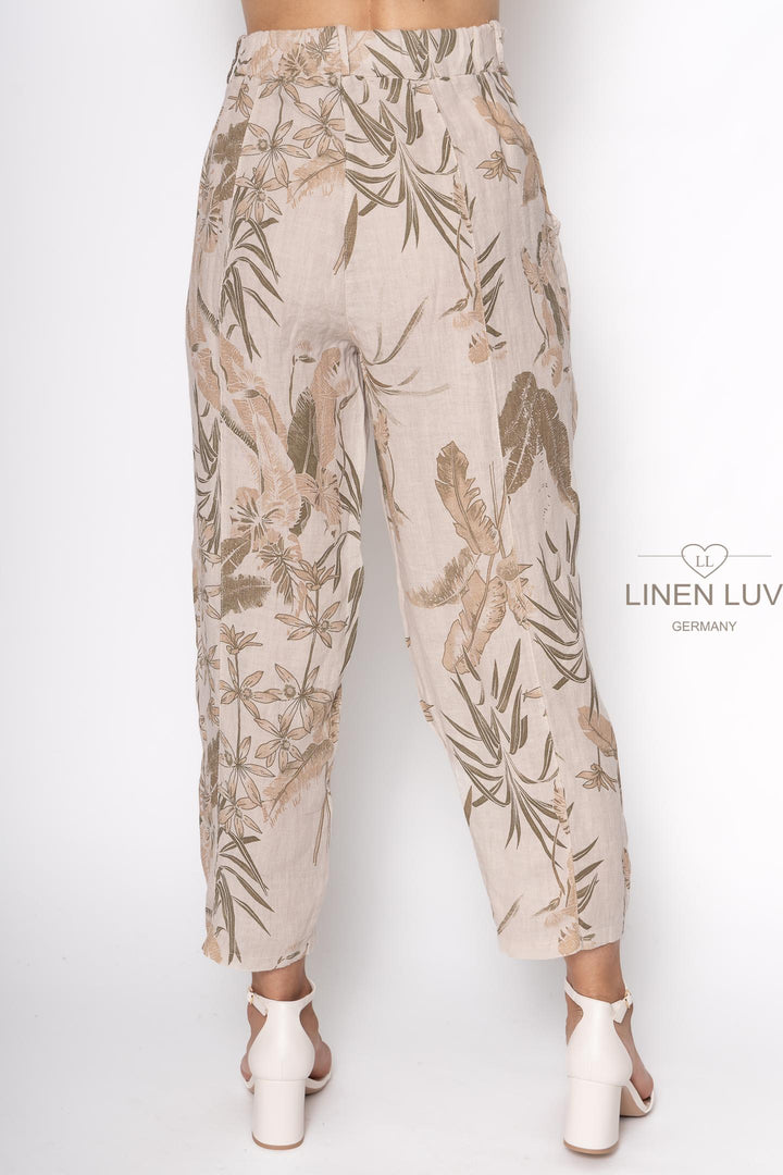 French Linen Print Trouser Premium Woven - Breathable Naturals | Glam & Fame Clothing