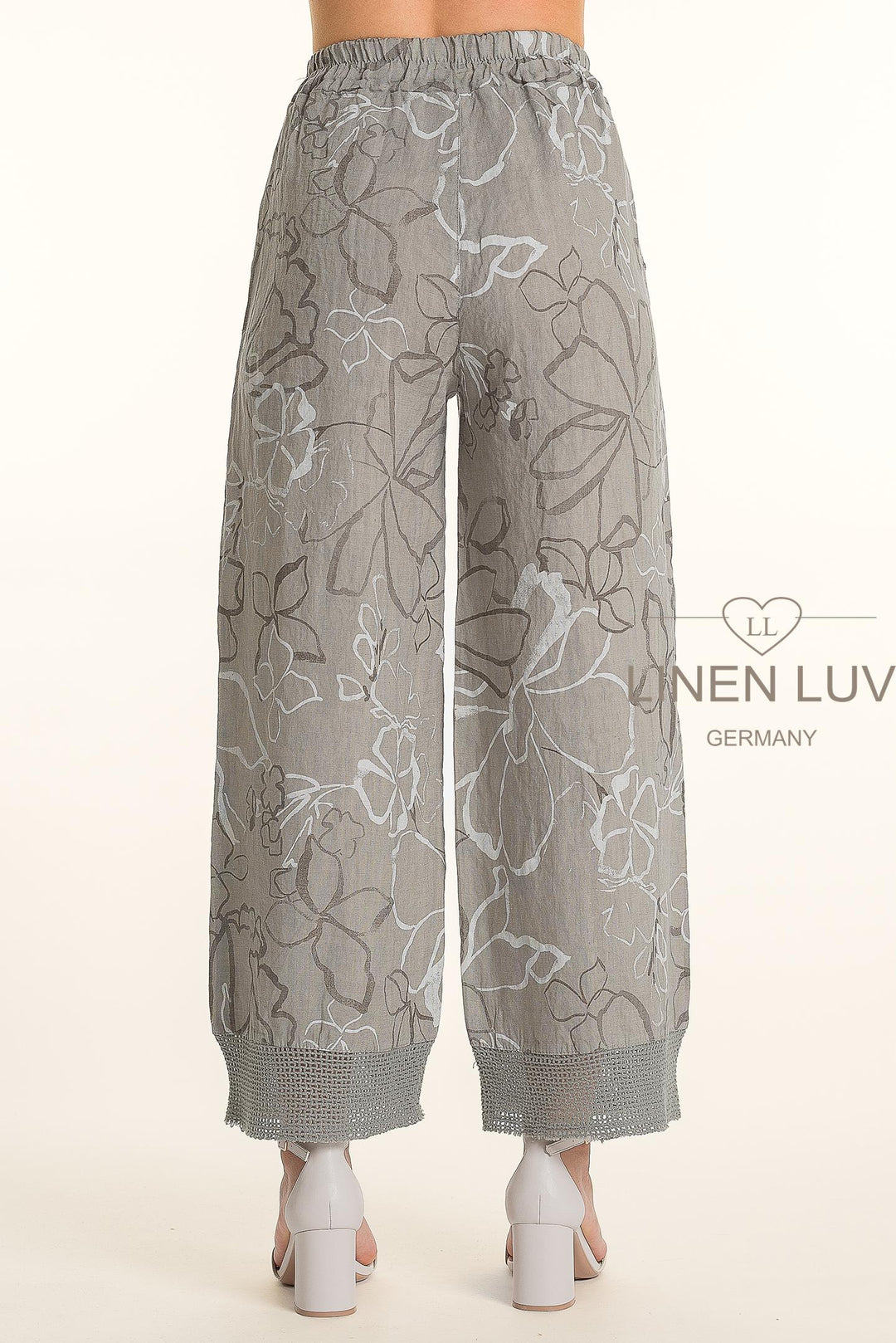 French Linen Crop Pant Print Hem Accent