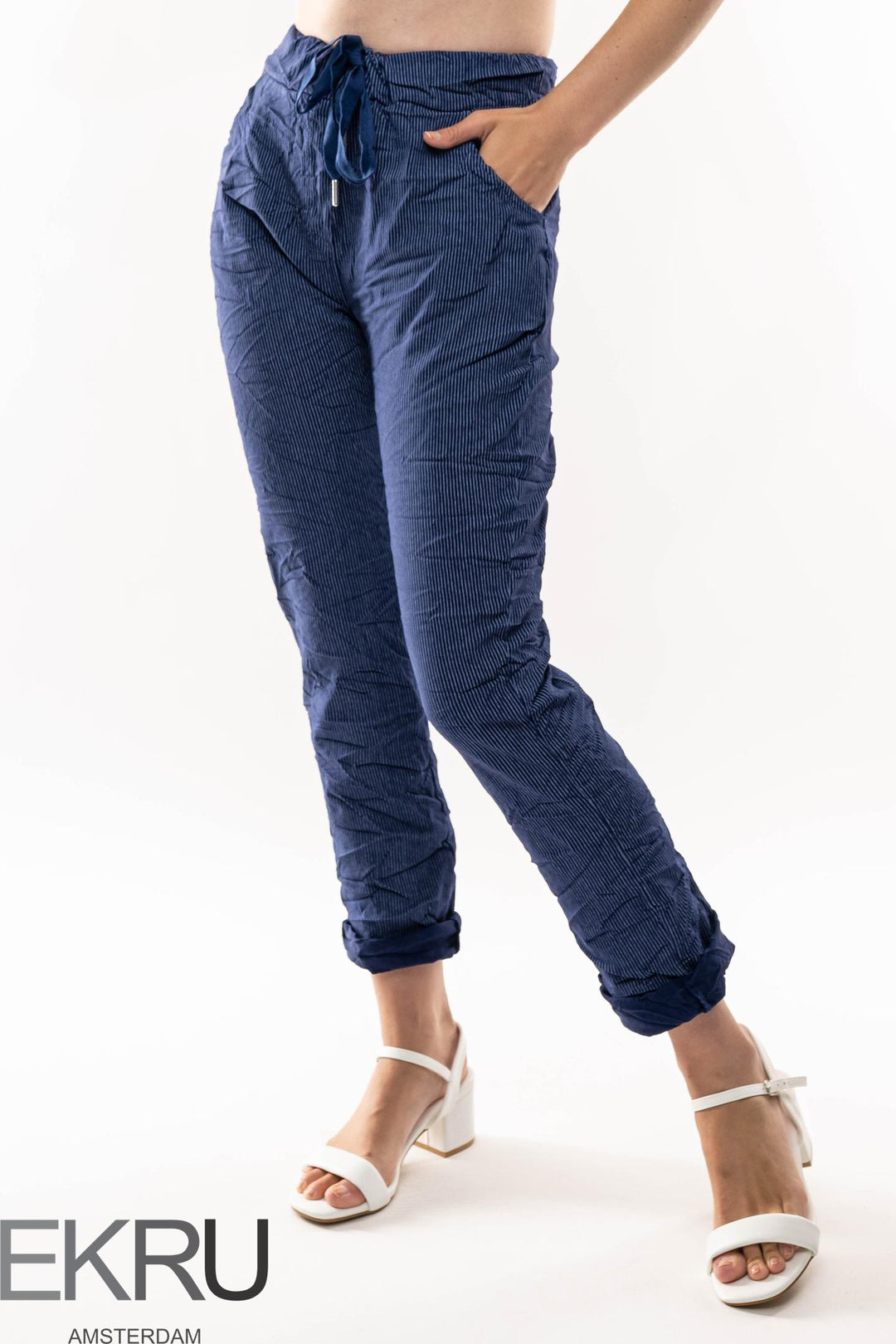 Euro Crinkle Travel Pant Stripes - Breathable Naturals | Glam & Fame Clothing