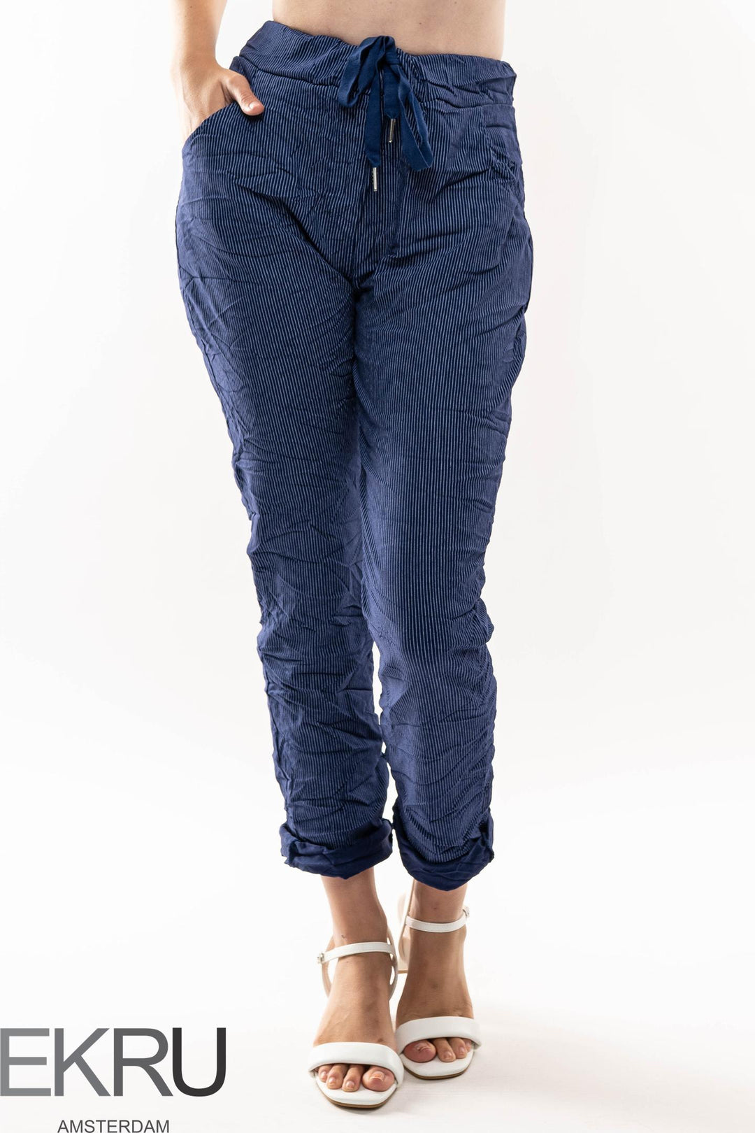 Euro Crinkle Travel Pant Stripes - Breathable Naturals | Glam & Fame Clothing