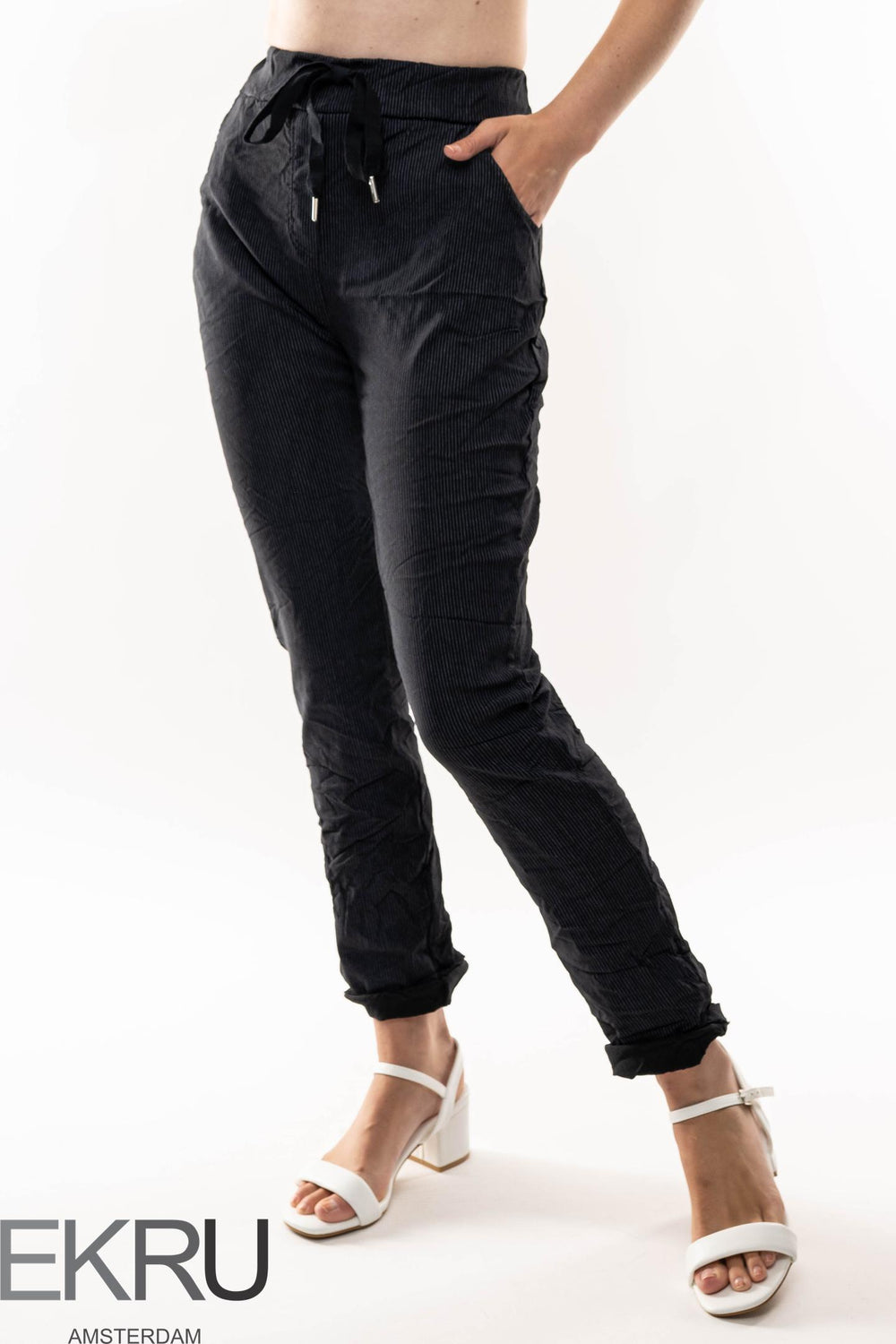 Euro Crinkle Travel Pant Stripes - Breathable Naturals | Glam & Fame Clothing