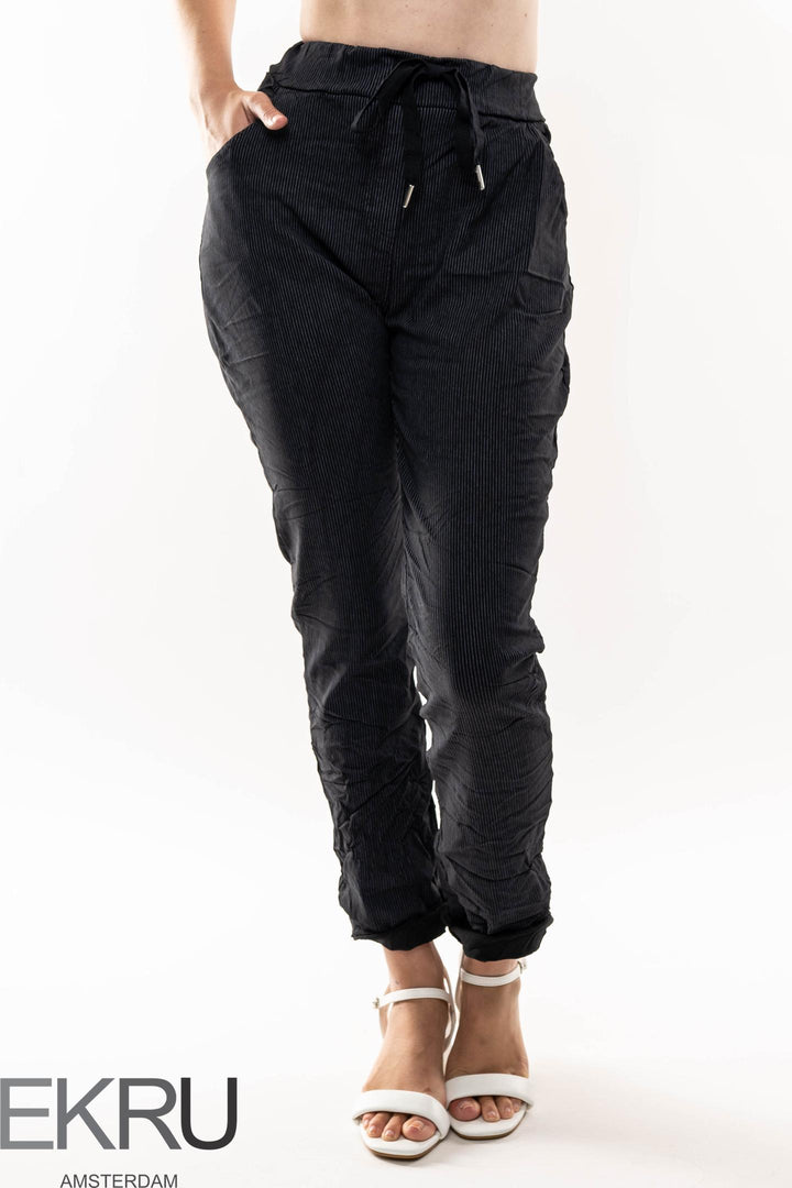 Euro Crinkle Travel Pant Stripes - Breathable Naturals | Glam & Fame Clothing