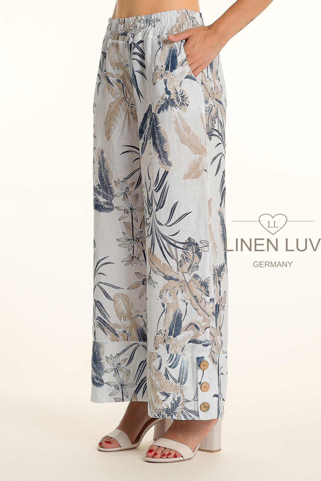 French Linen Wide Leg Button Pants Print - Breathable Naturals | Glam & Fame Clothing