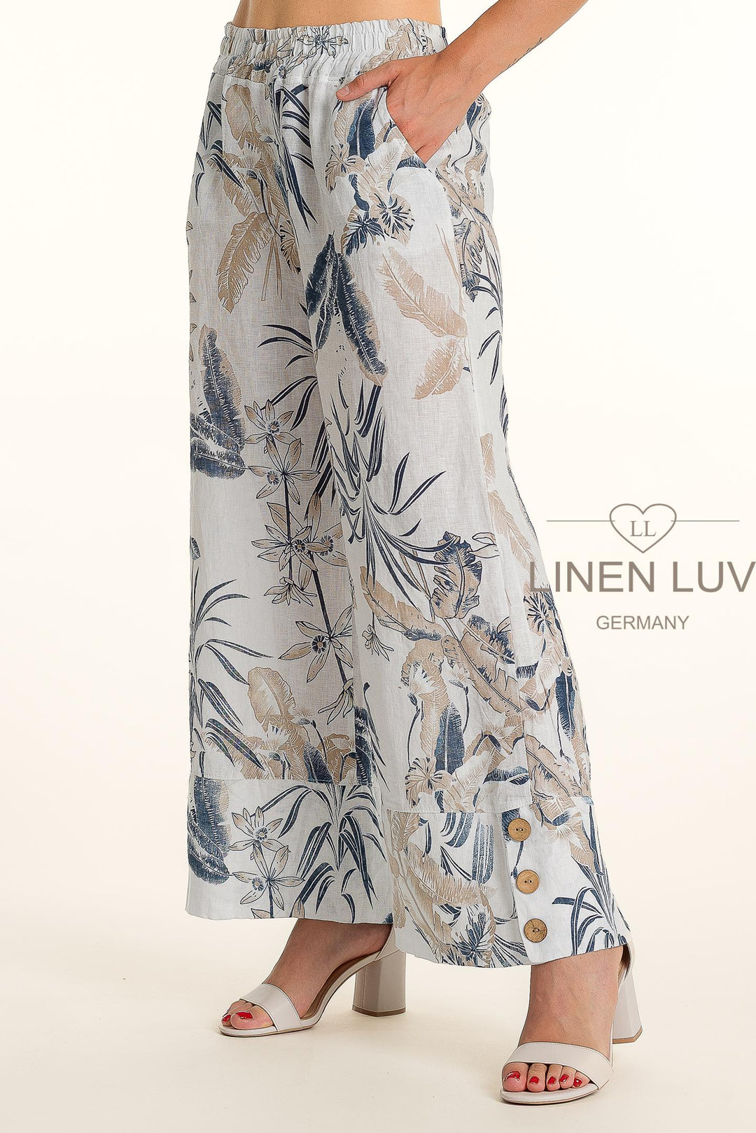French Linen Wide Leg Button Pants Print - Breathable Naturals | Glam & Fame Clothing