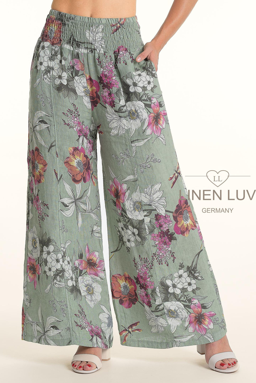 French Linen Wide Leg Pants Print - Breathable Naturals | Glam & Fame Clothing