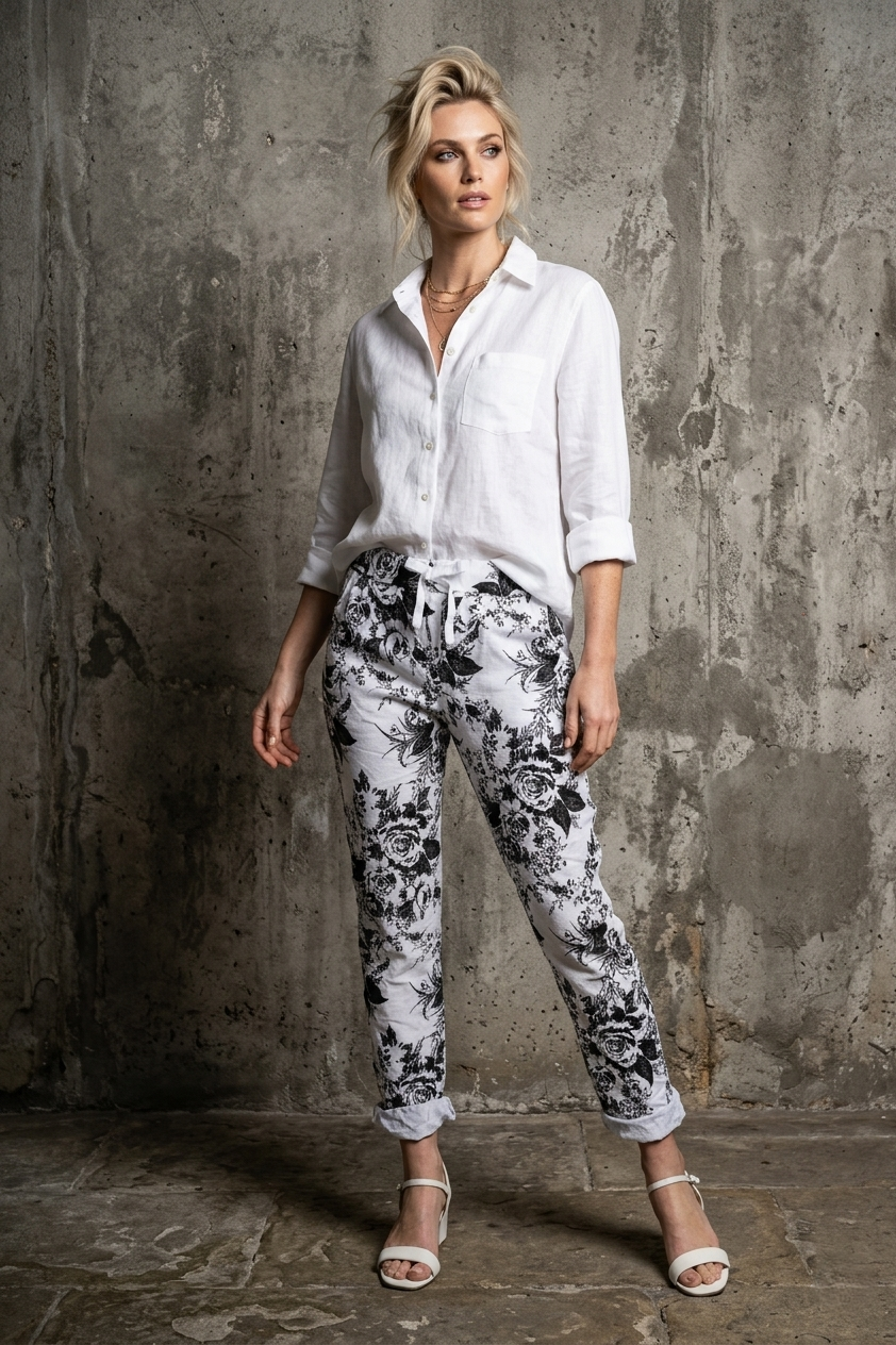 Euro Crinkle Travel Pant Print - Breathable Naturals | Glam & Fame Clothing