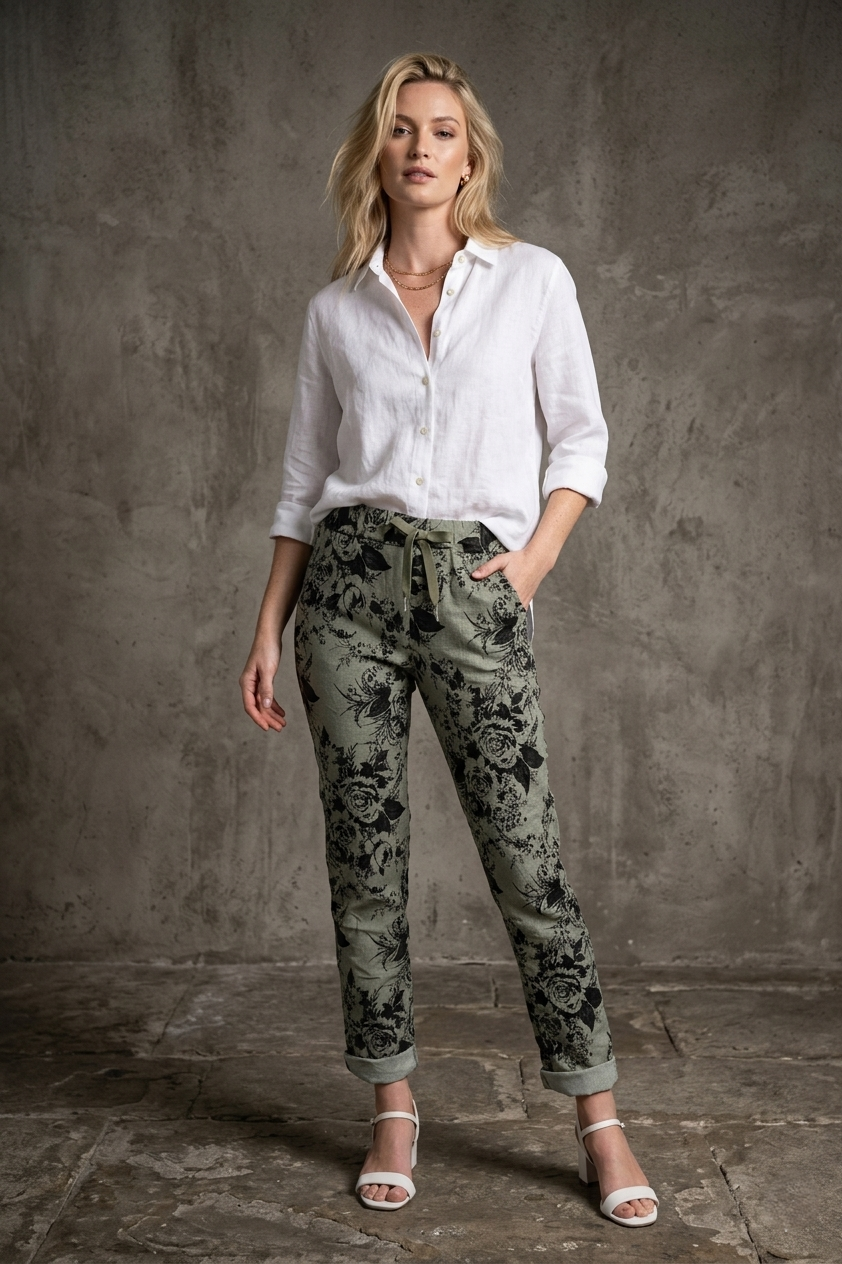 Euro Crinkle Travel Pant Print - Breathable Naturals | Glam & Fame Clothing