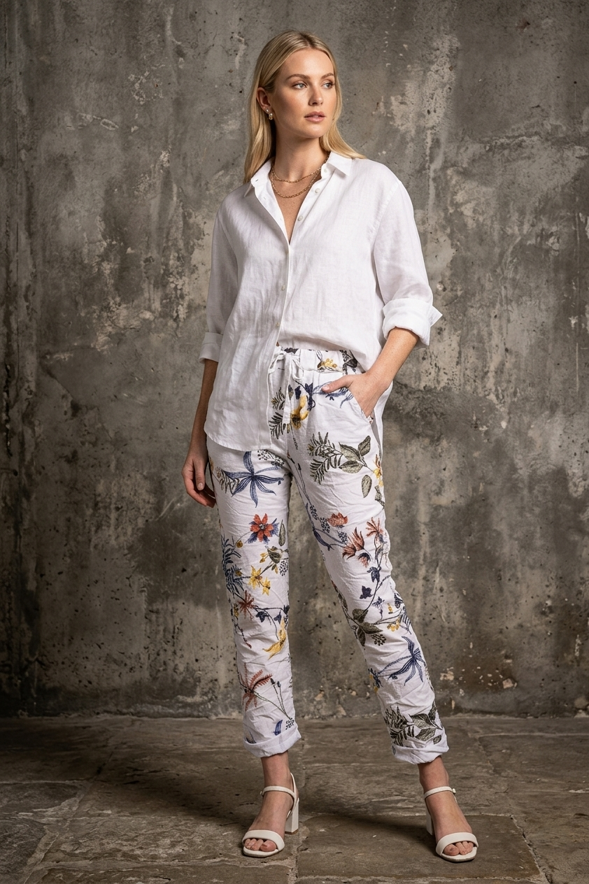 Euro Crinkle Travel Pant Print - Breathable Naturals | Glam & Fame Clothing
