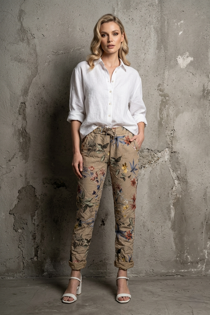 Euro Crinkle Travel Pant Print - Breathable Naturals | Glam & Fame Clothing