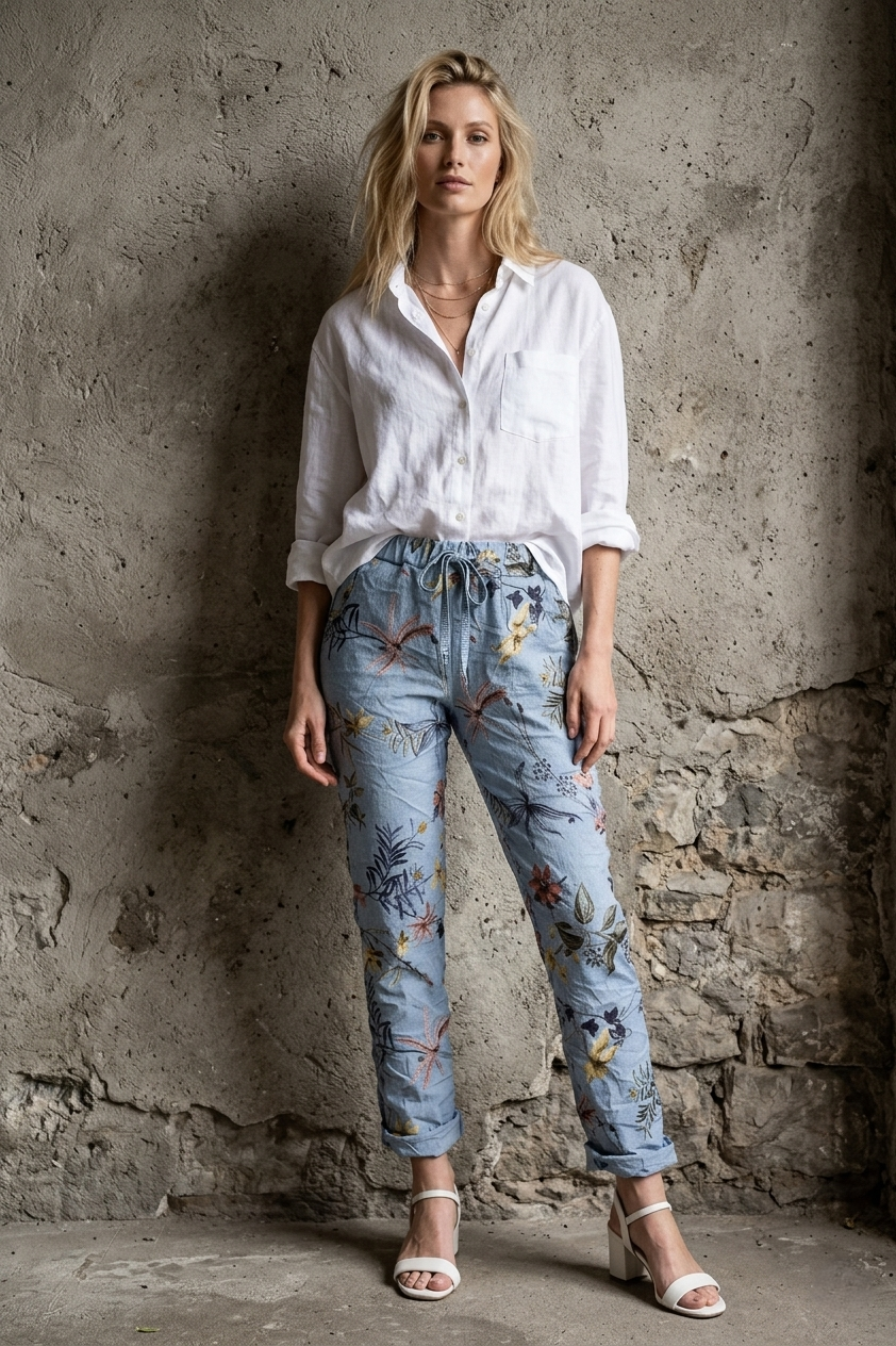 Euro Crinkle Travel Pant Print - Breathable Naturals | Glam & Fame Clothing