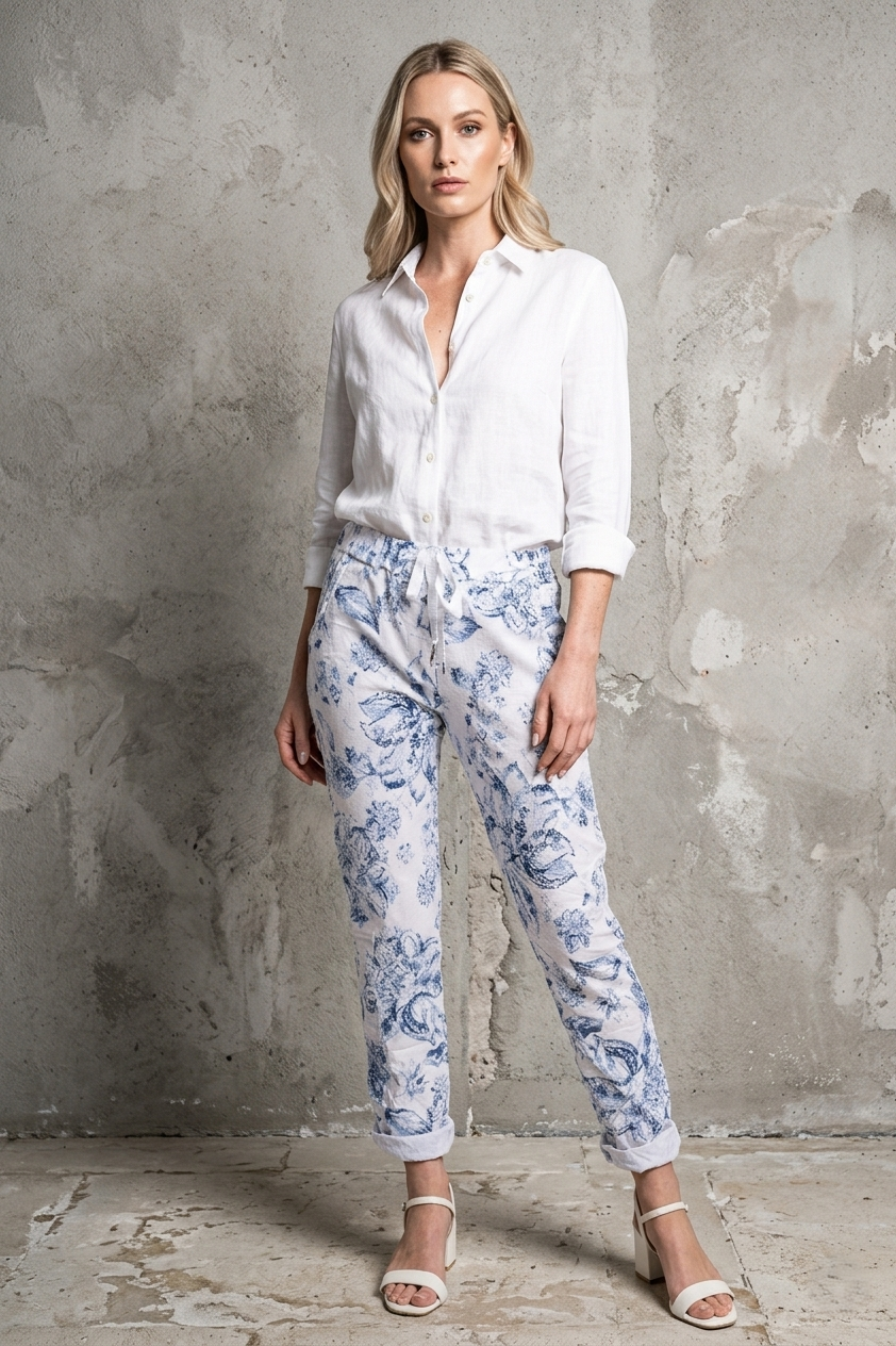 Euro Crinkle Travel Pant Print - Breathable Naturals | Glam & Fame Clothing
