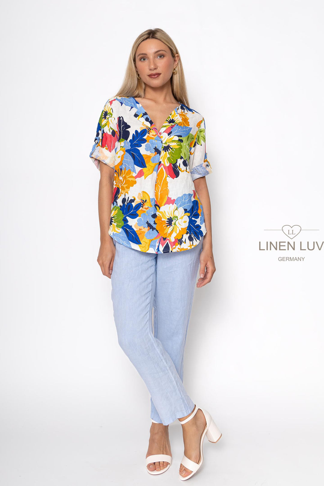 French Linen Top V-Neck Print - Breathable Naturals | Glam & Fame Clothing