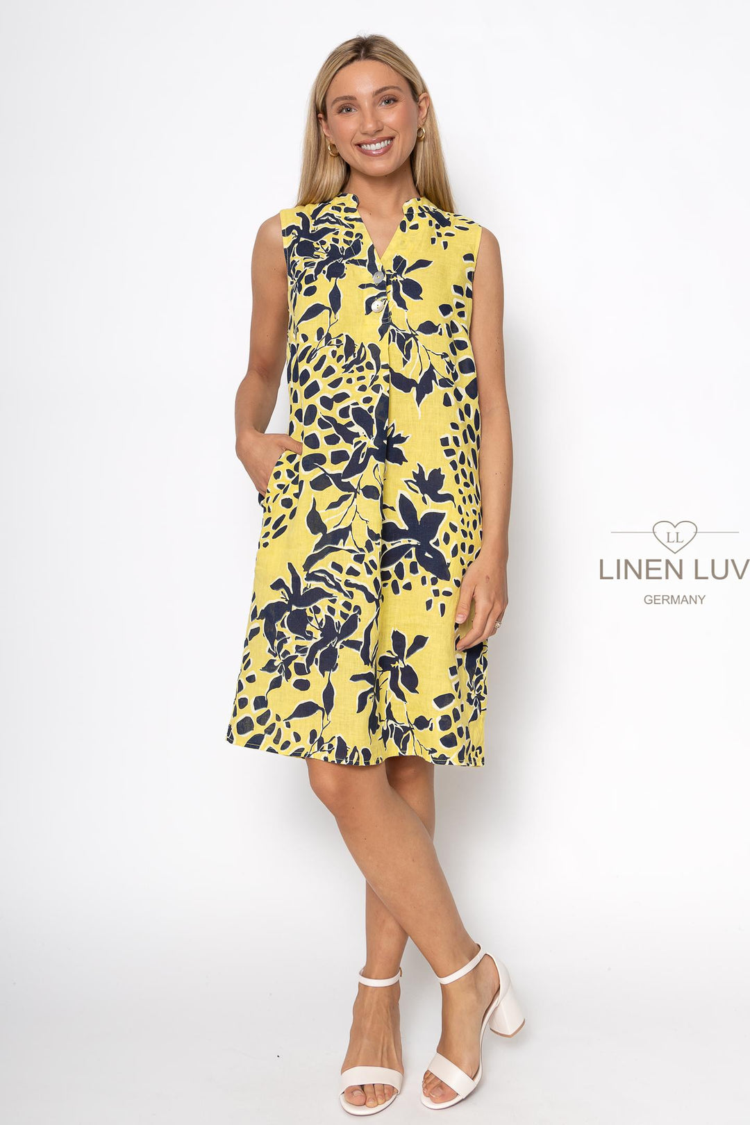 French Linen V-Neck Shift Dress