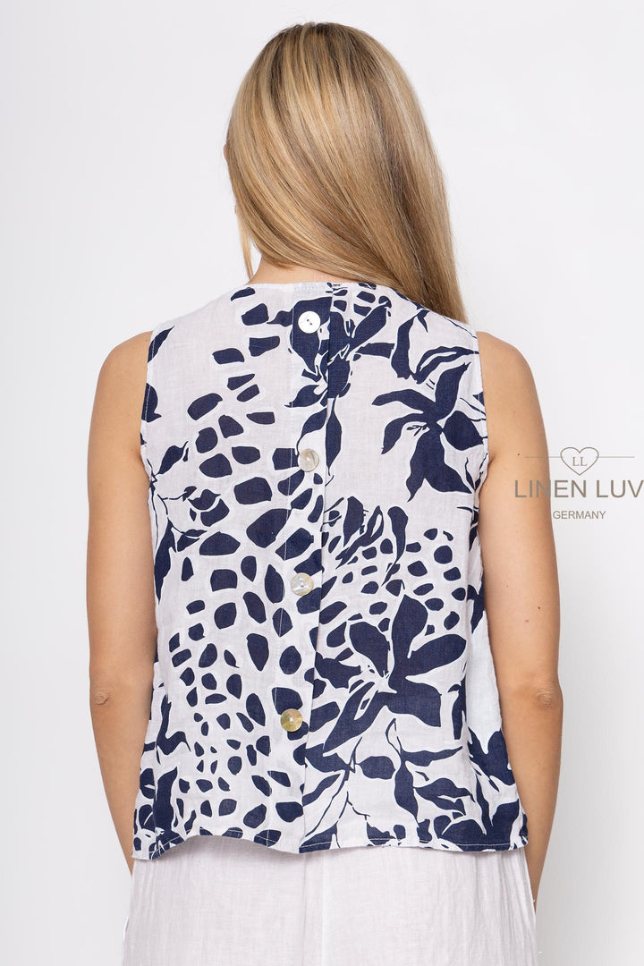 French Linen Sleeveless Top Print