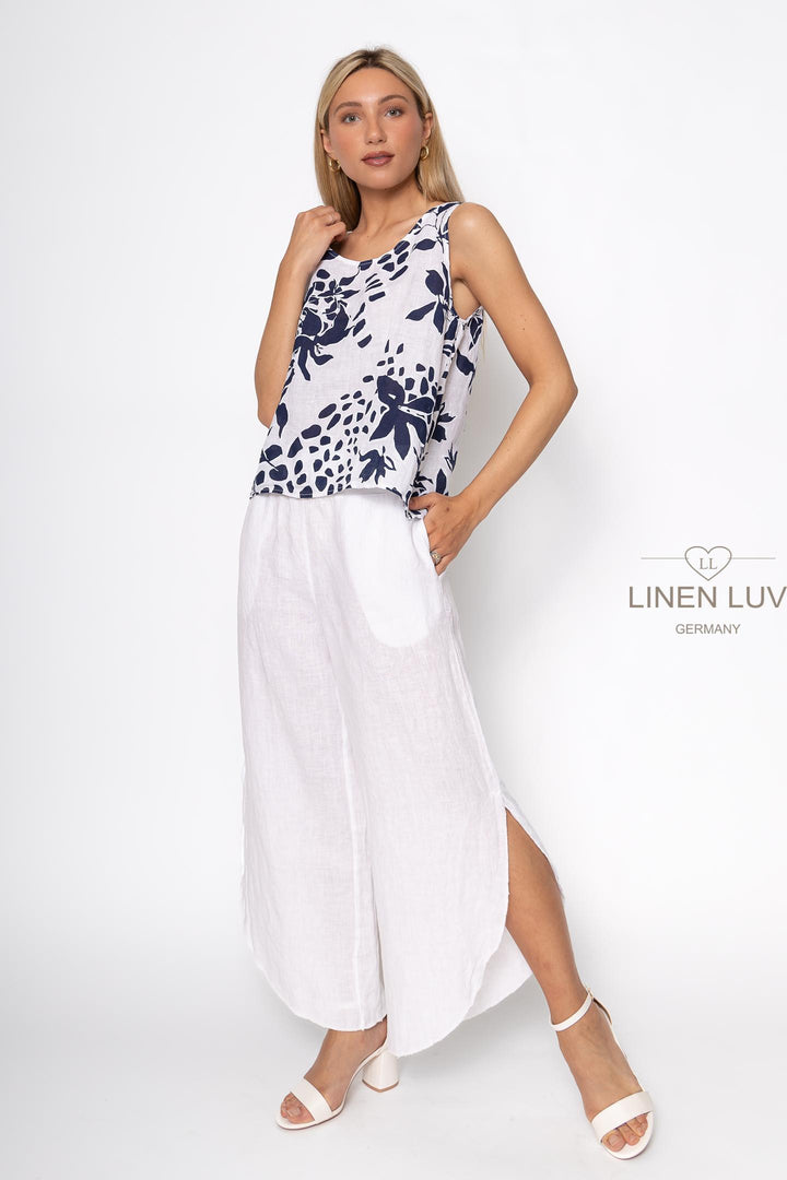 French Linen Sleeveless Top Print