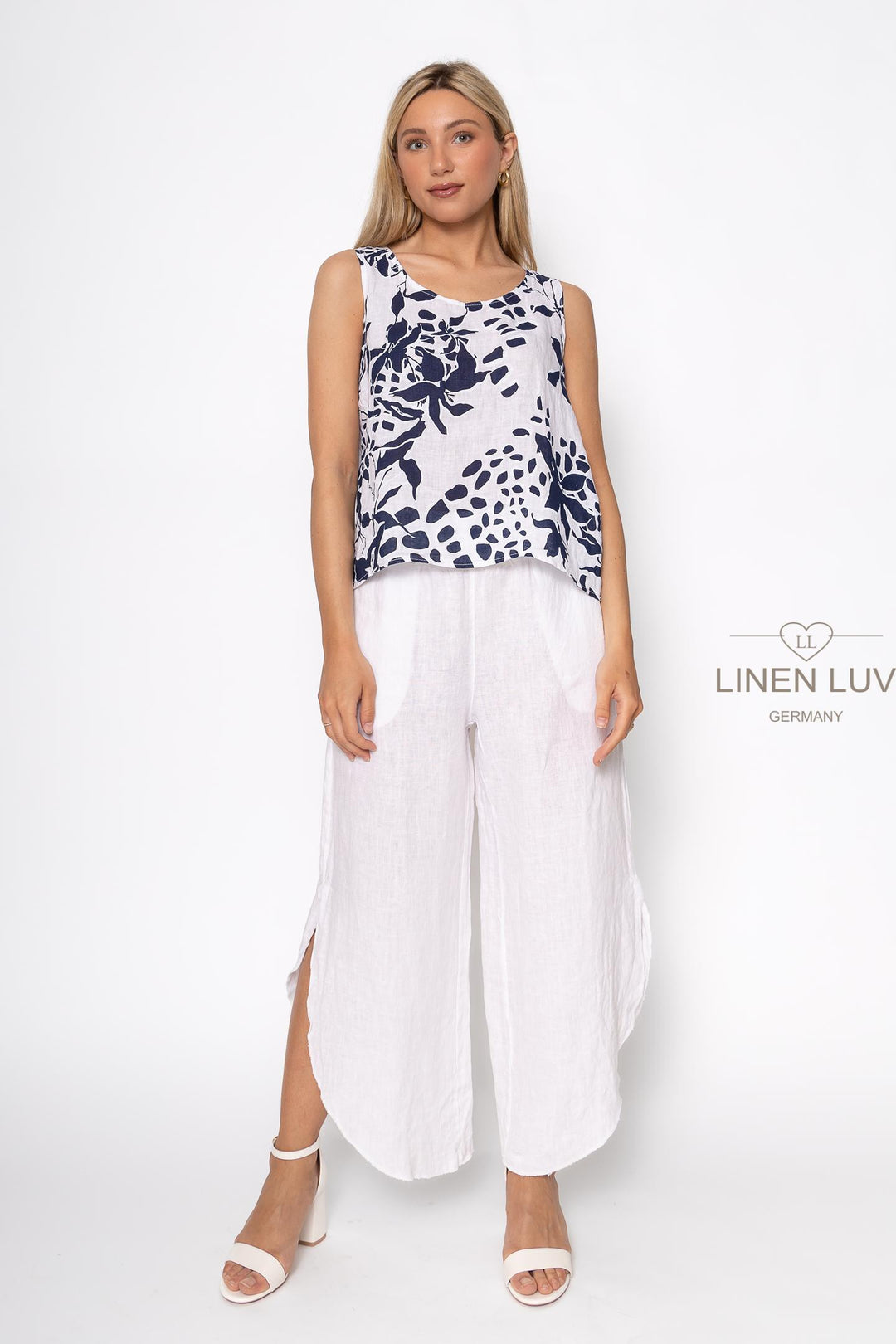 French Linen Sleeveless Top Print