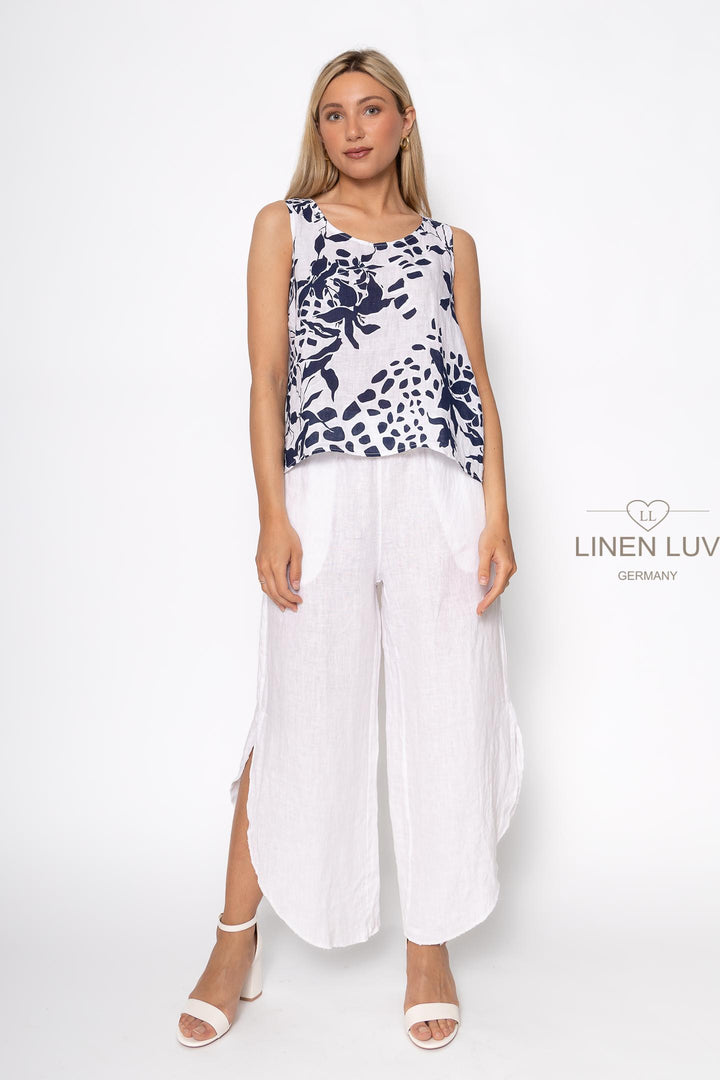 French Linen Sleeveless Top Print