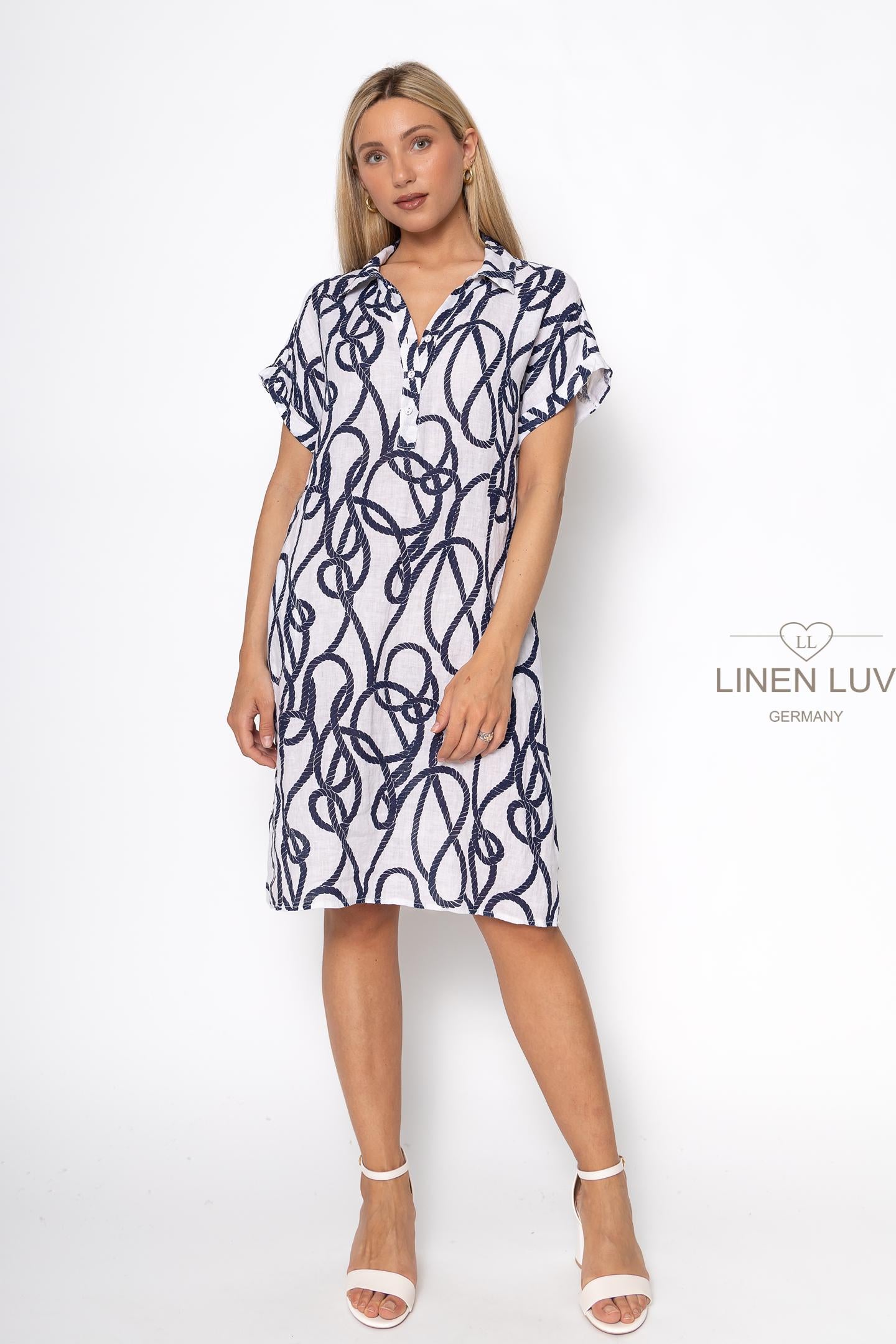 French Linen Sheath Dress Nautical Print – Breathable Naturals | Glam ...