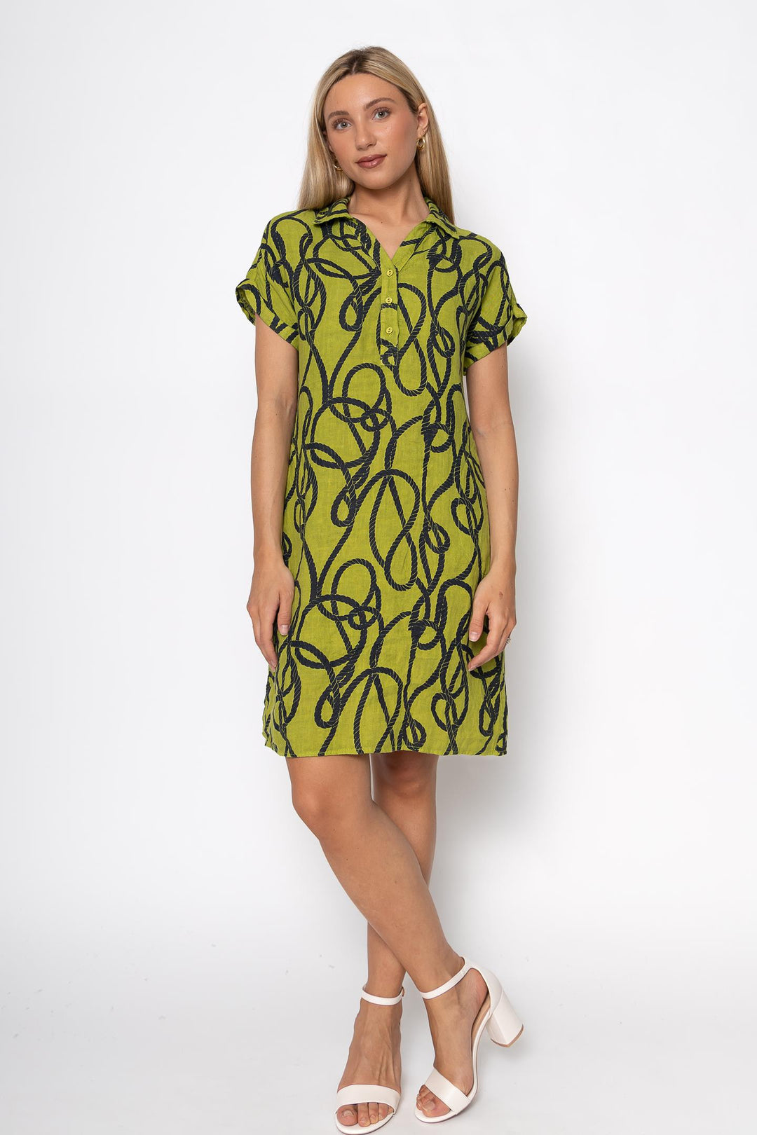 French Linen Sheath Dress Nautical Print