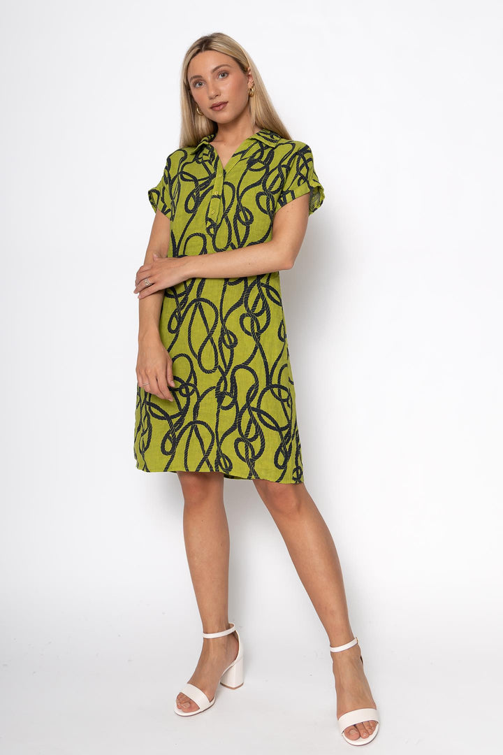 French Linen Sheath Dress Nautical Print