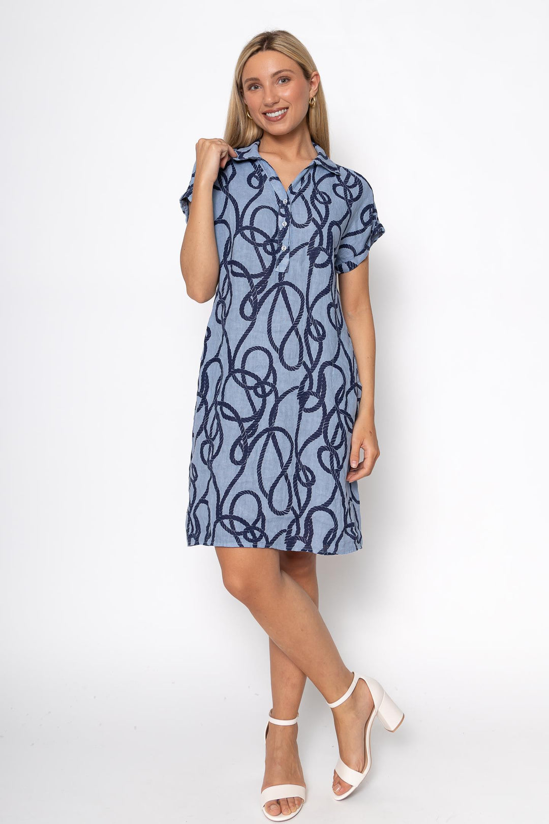 French Linen Sheath Dress Nautical Print - Breathable Naturals | Glam & Fame Clothing