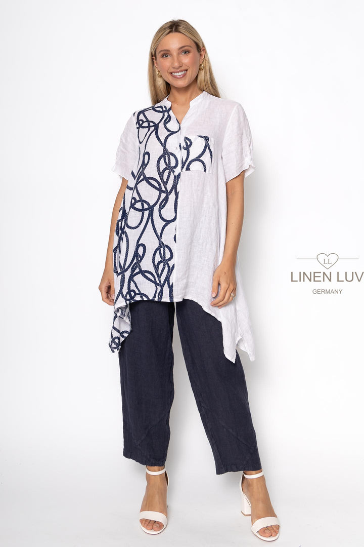 French Linen Tunic Blouse Nautical Print - Breathable Naturals | Glam & Fame Clothing