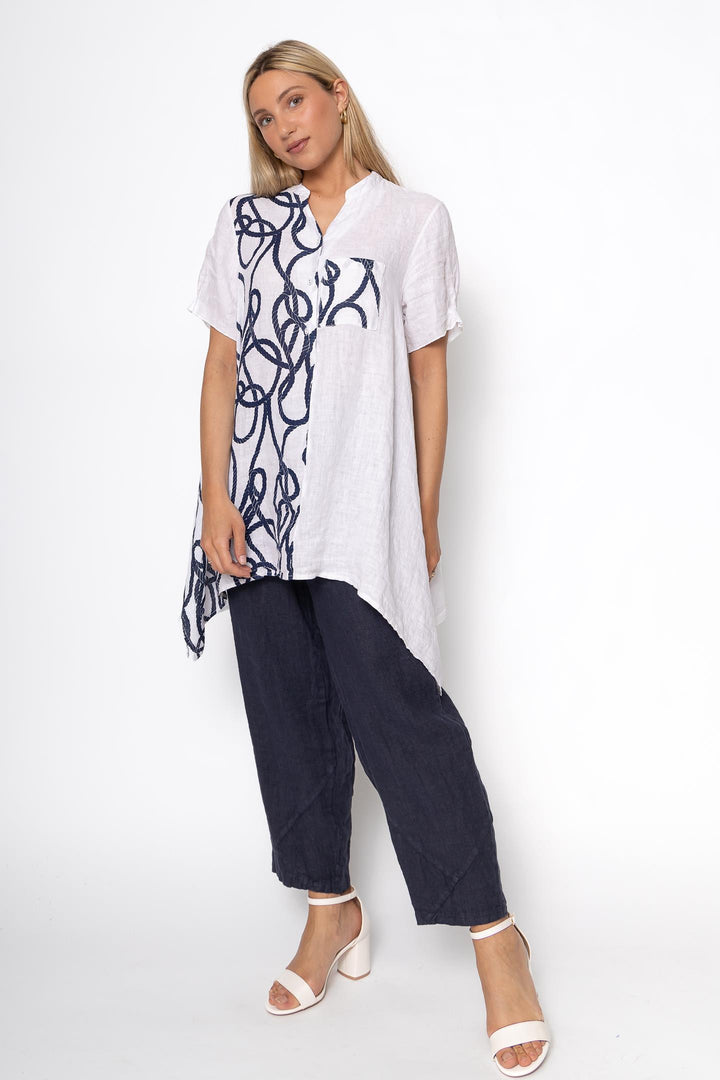 French Linen Tunic Blouse Nautical Print - Breathable Naturals | Glam & Fame Clothing