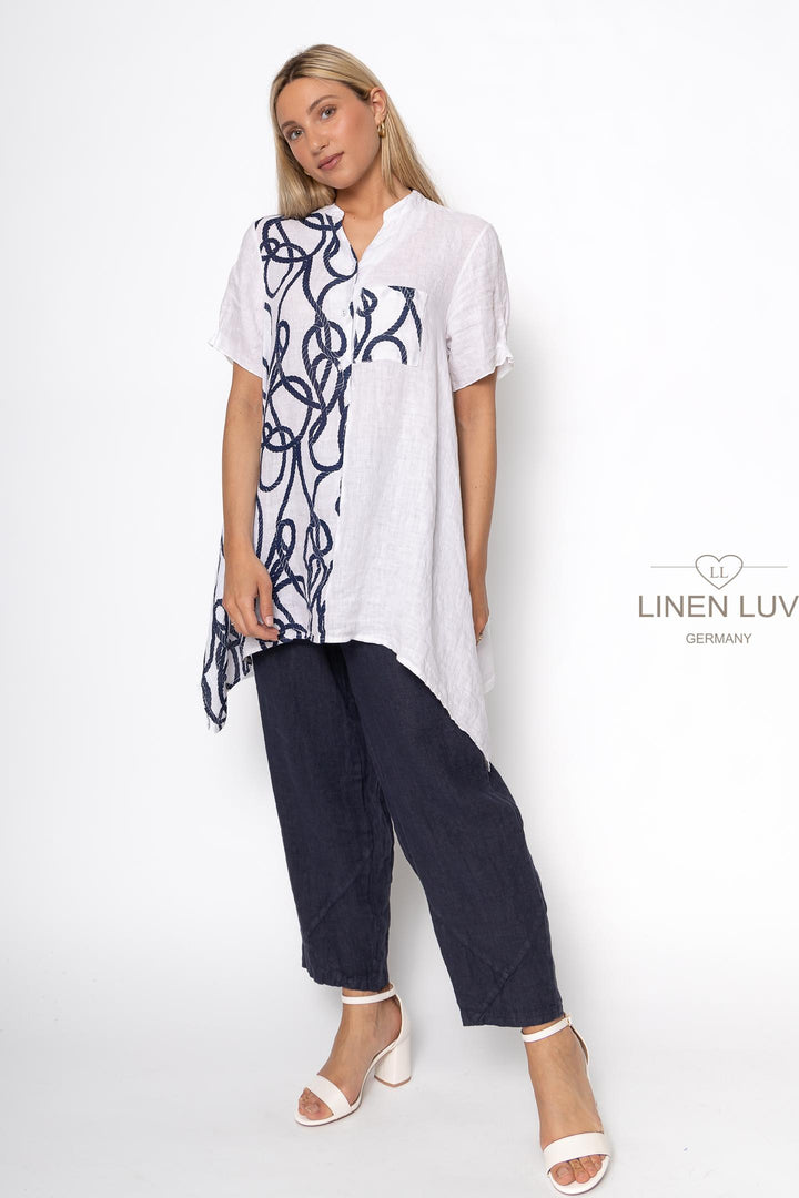 French Linen Tunic Blouse Nautical Print - Breathable Naturals | Glam & Fame Clothing