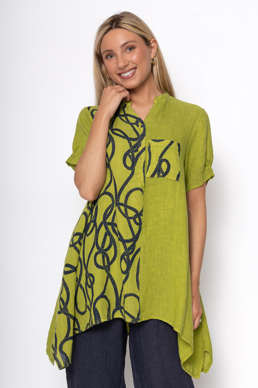 French Linen Tunic Blouse Nautical Print - Breathable Naturals | Glam & Fame Clothing