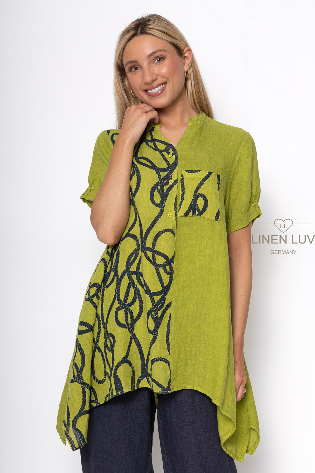 French Linen Tunic Blouse Nautical Print - Breathable Naturals | Glam & Fame Clothing