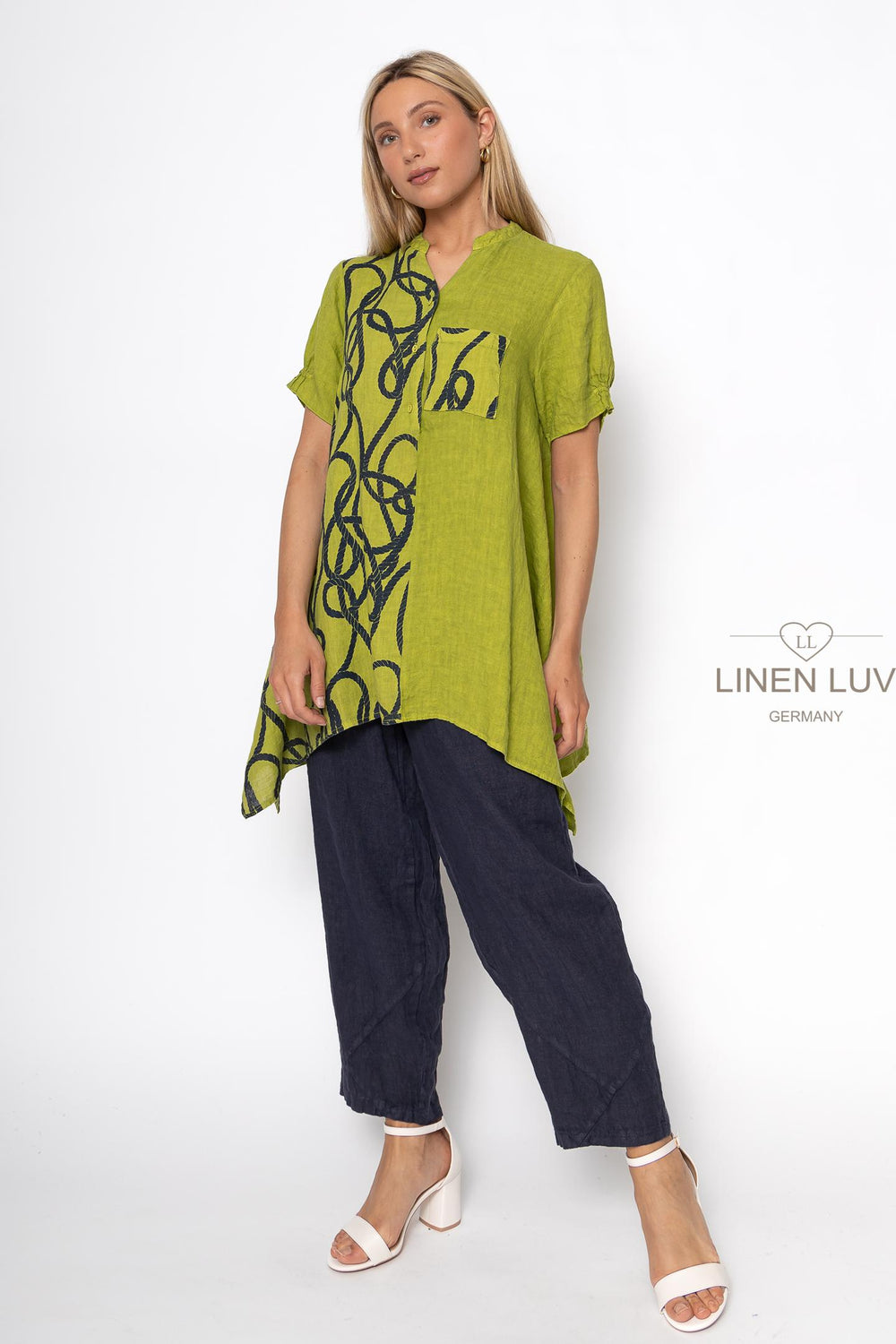 French Linen Tunic Blouse Nautical Print - Breathable Naturals | Glam & Fame Clothing