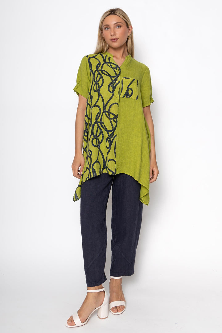 French Linen Tunic Blouse Nautical Print - Breathable Naturals | Glam & Fame Clothing
