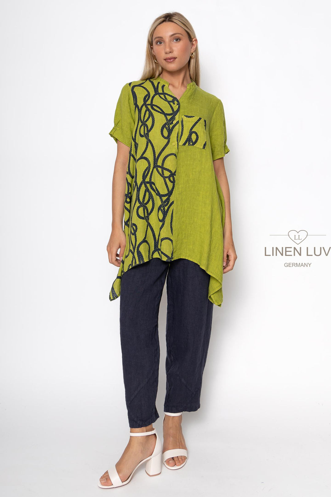 French Linen Tunic Blouse Nautical Print - Breathable Naturals | Glam & Fame Clothing