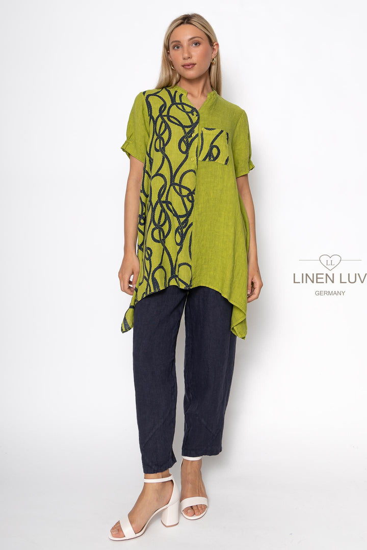 French Linen Tunic Blouse Nautical Print - Breathable Naturals | Glam & Fame Clothing