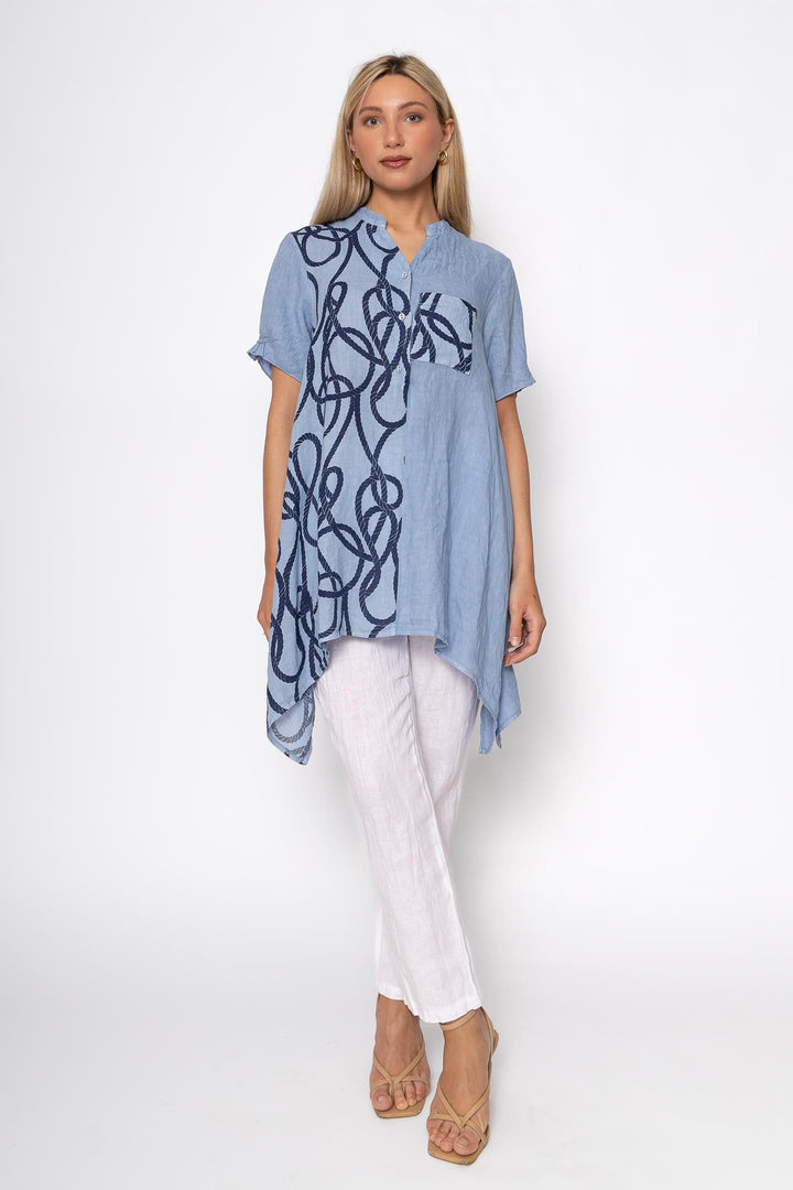 French Linen Tunic Blouse Nautical Print - Breathable Naturals | Glam & Fame Clothing