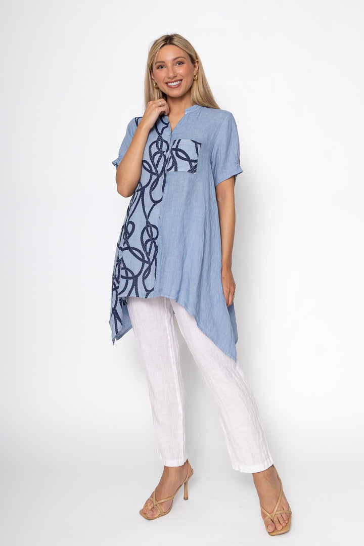 French Linen Tunic Blouse Nautical Print - Breathable Naturals | Glam & Fame Clothing