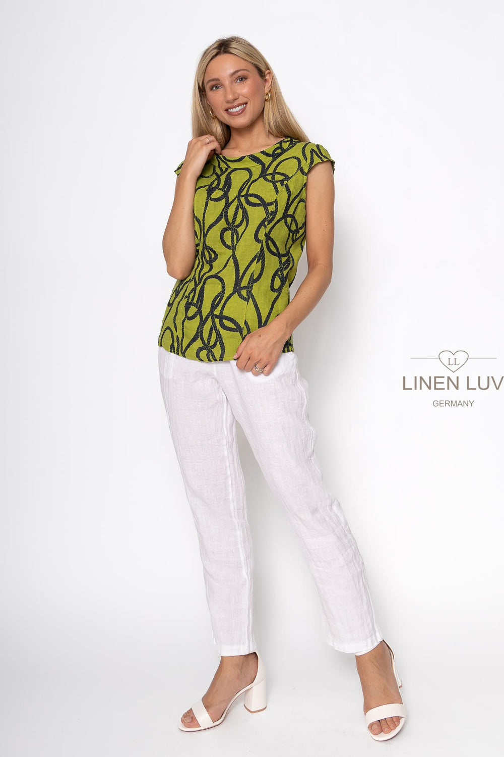French Linen Cap Sleeve Blouse Nautical Print - Breathable Naturals | Glam & Fame Clothing