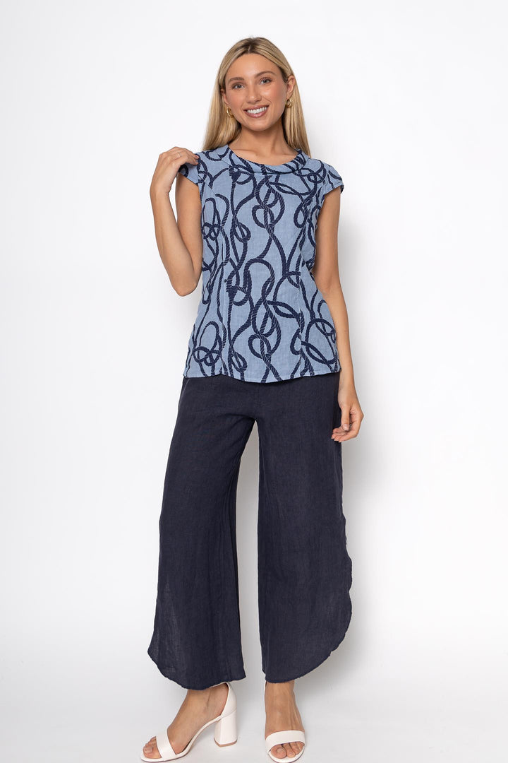 French Linen Cap Sleeve Blouse Nautical Print - Breathable Naturals | Glam & Fame Clothing