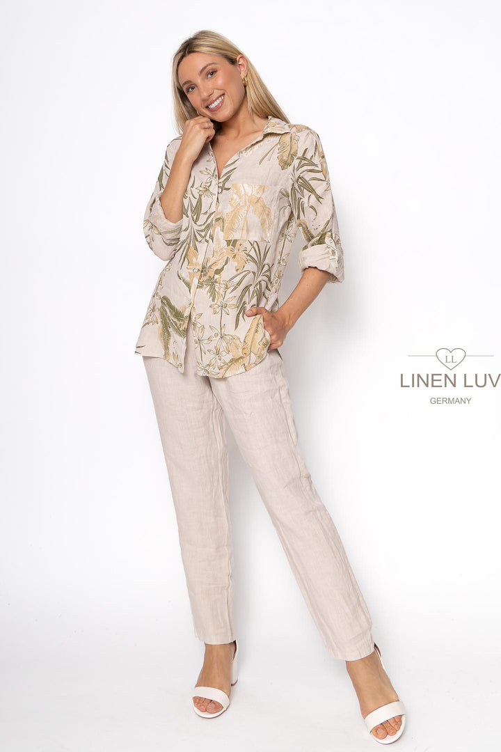 French Linen Button Blouse Print - Breathable Naturals | Glam & Fame Clothing
