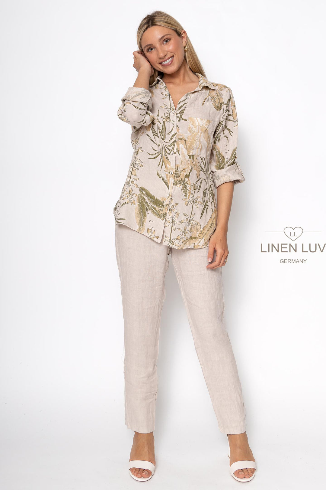 French Linen Button Blouse Print - Breathable Naturals | Glam & Fame Clothing
