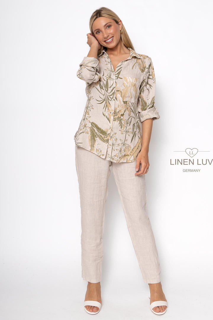 French Linen Button Blouse Print - Breathable Naturals | Glam & Fame Clothing