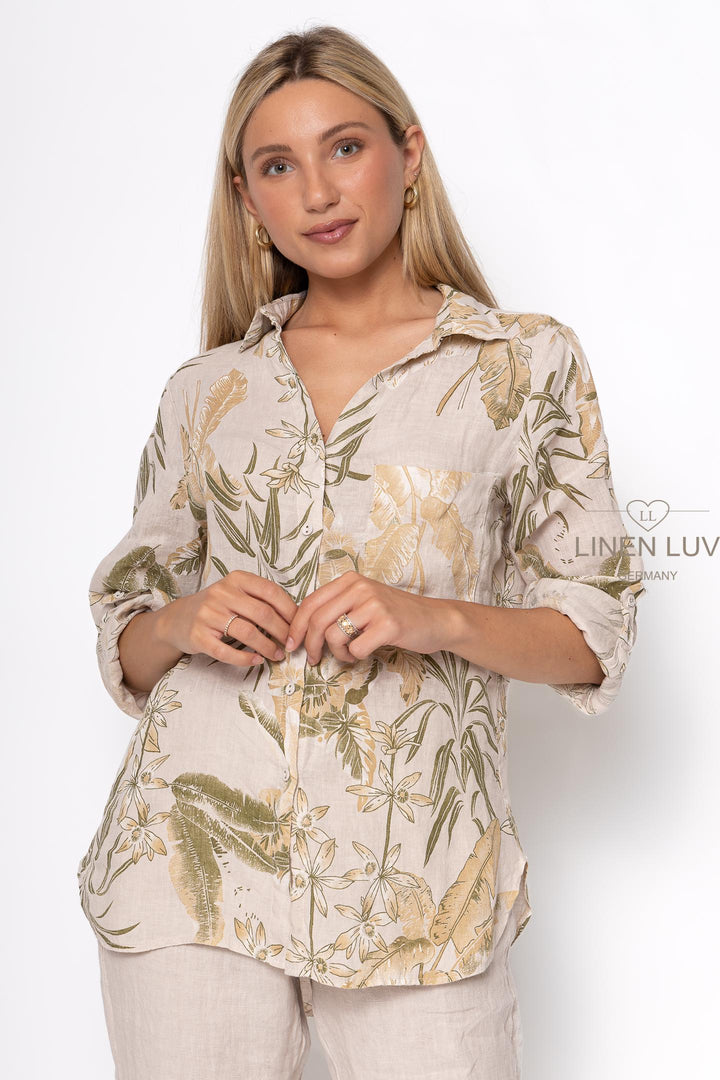 French Linen Button Blouse Print - Breathable Naturals | Glam & Fame Clothing