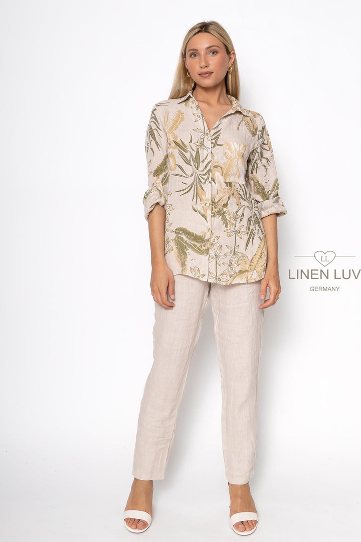 French Linen Button Blouse Print - Breathable Naturals | Glam & Fame Clothing