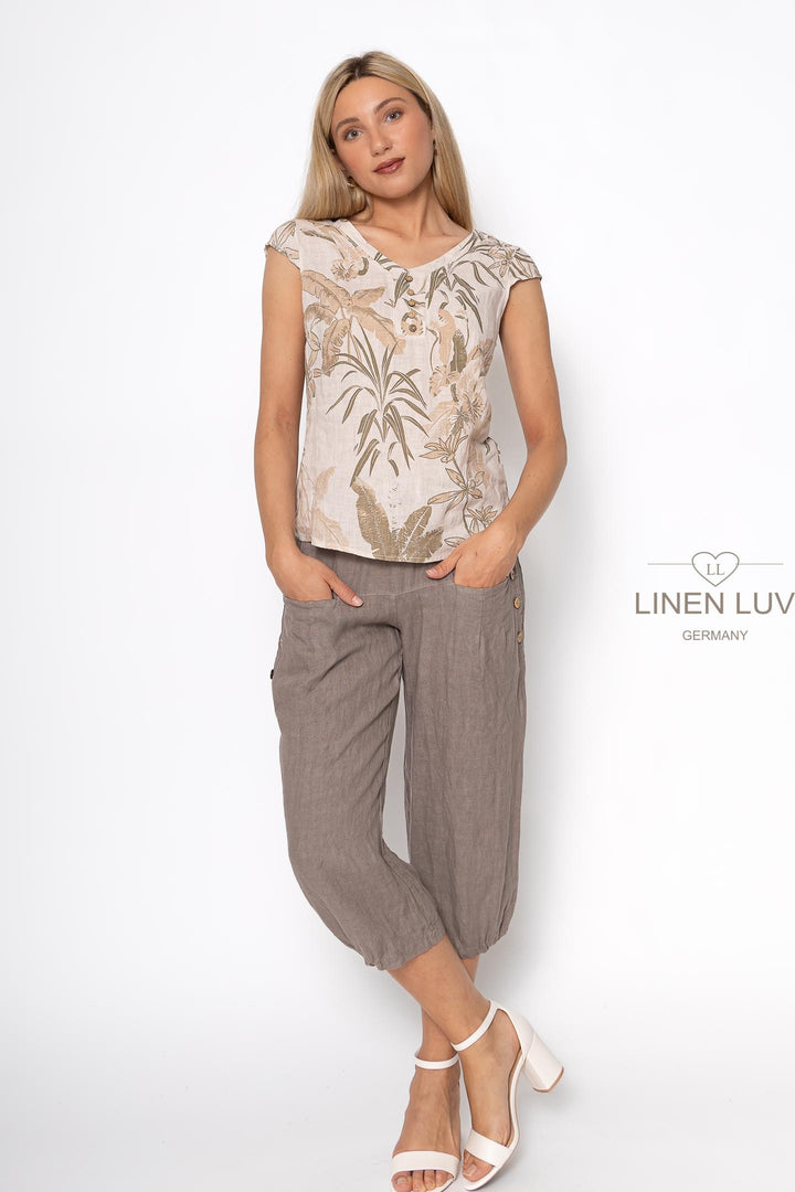 French Linen Cap Sleeve Blouse Print - Breathable Naturals | Glam & Fame Clothing