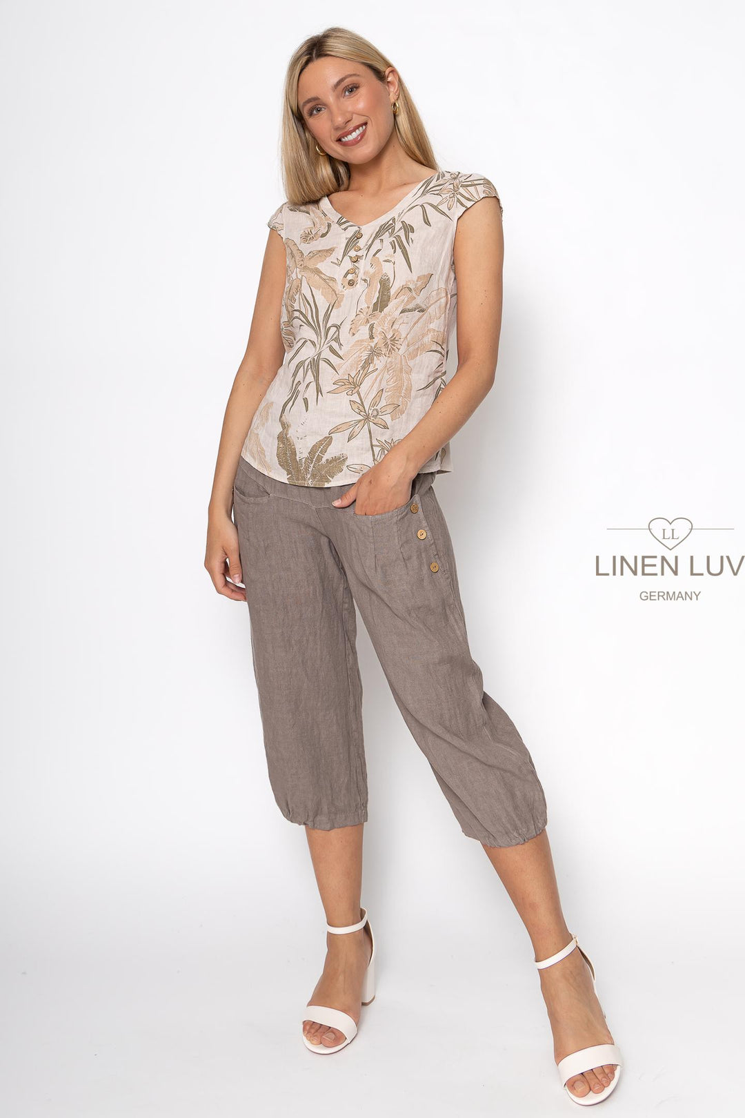 French Linen Cap Sleeve Blouse Print - Breathable Naturals | Glam & Fame Clothing