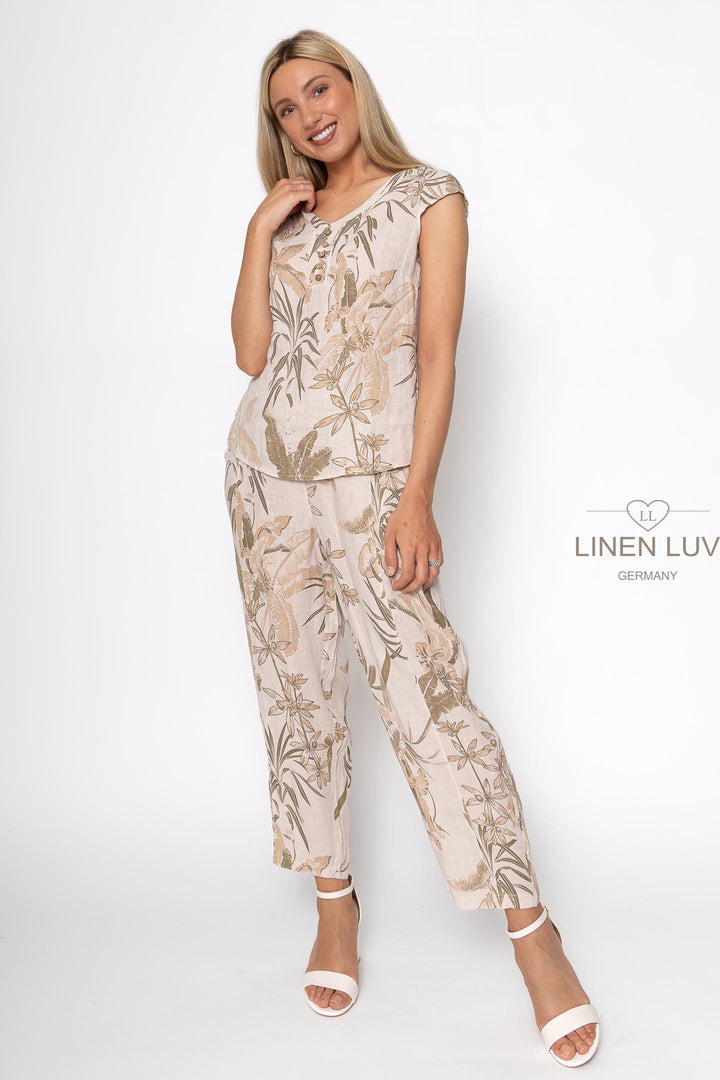 French Linen Cap Sleeve Blouse Print - Breathable Naturals | Glam & Fame Clothing