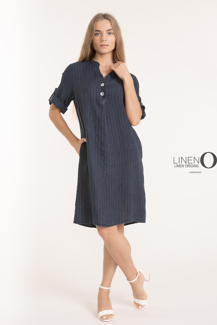 French Linen Pinstripe Dress - Breathable Naturals | Glam & Fame Clothing