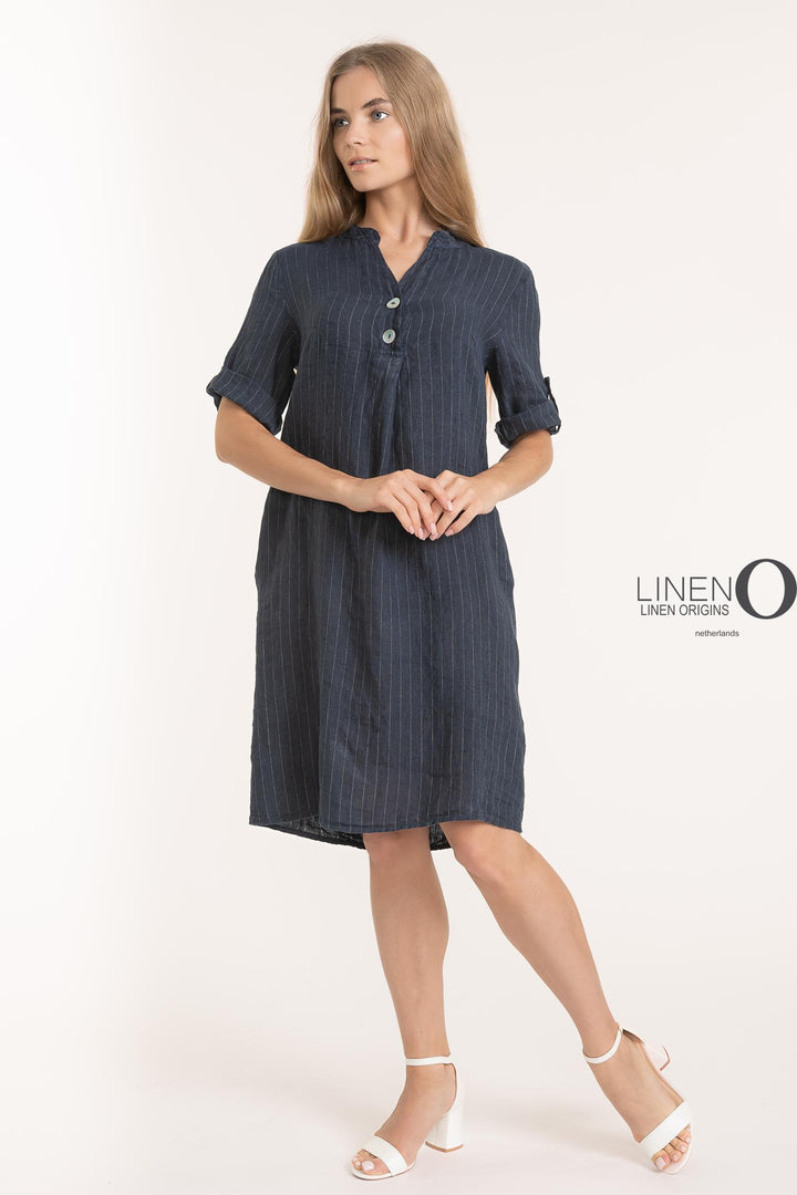 French Linen Pinstripe Dress - Breathable Naturals | Glam & Fame Clothing