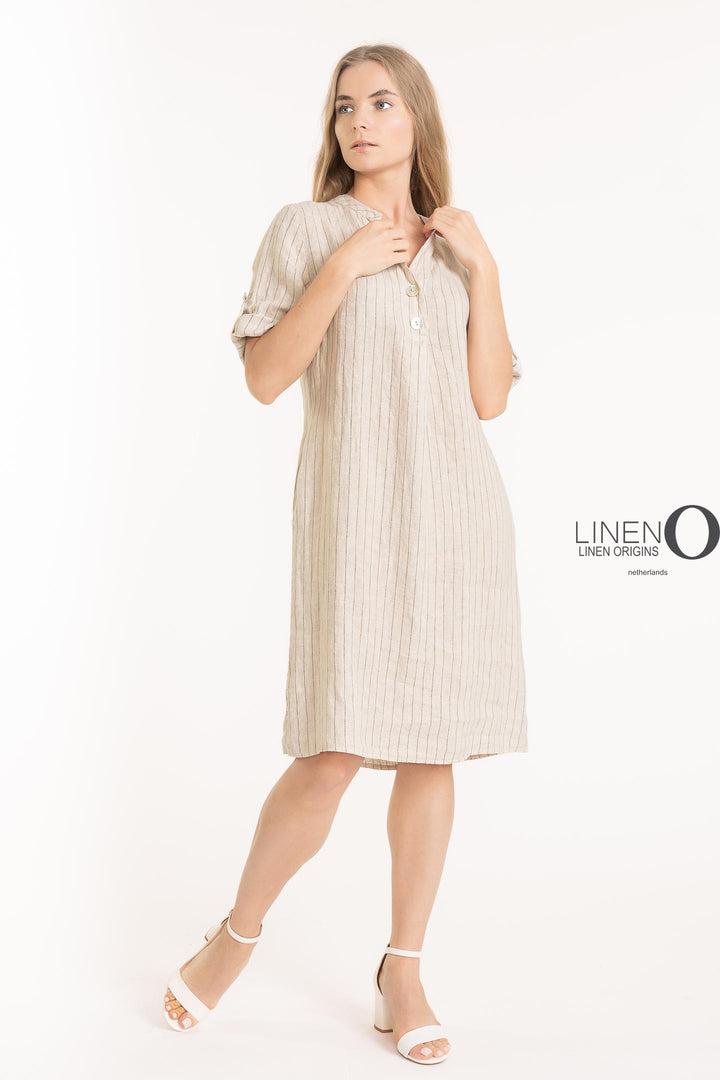 French Linen Pinstripe Dress - Breathable Naturals | Glam & Fame Clothing