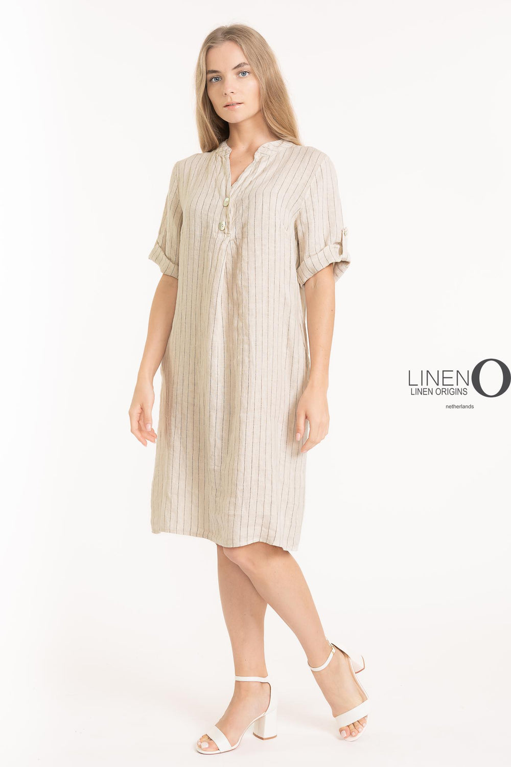 French Linen Pinstripe Dress - Breathable Naturals | Glam & Fame Clothing